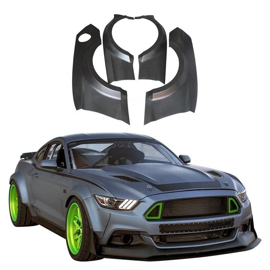 New  Black Priming Fender Flares for Mustang 2015-2017 Wide Body Kit RTR Style Bumper Wheel Eyebrow Riveted